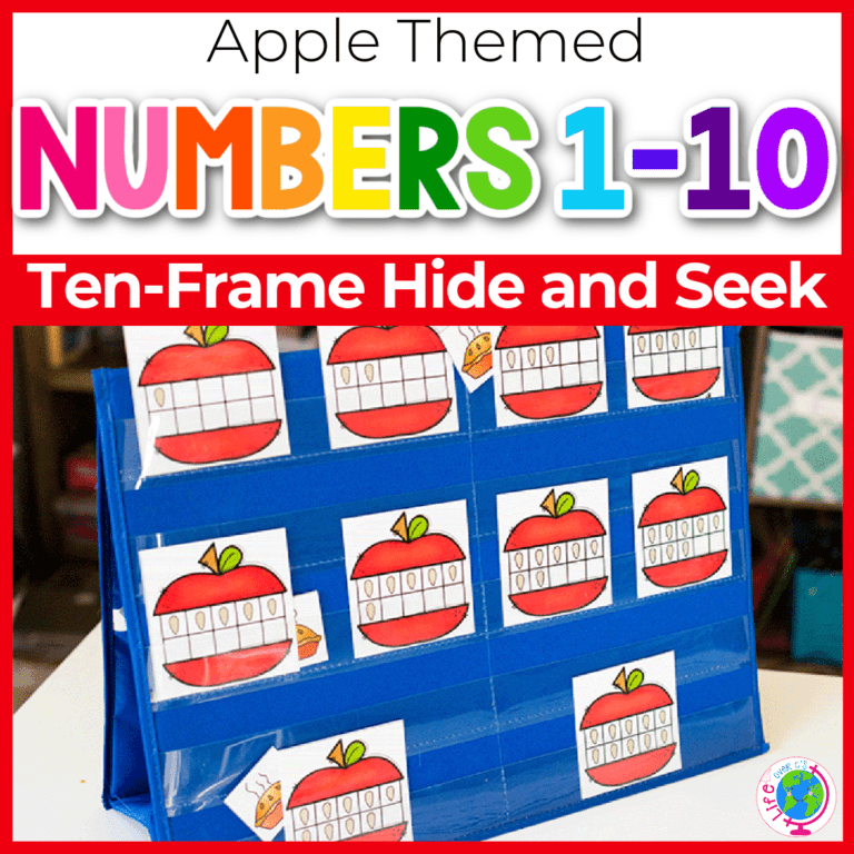 apple theme ten frame hide and seek game with a tabletop pocket chart for kindergarten small group number recognition
