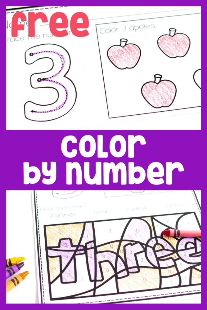 no-prep set of free printable coloring by number worksheets is perfect for practicing number recognition for numbers 1-10 with your preschool, pre-k and kindergarten students.