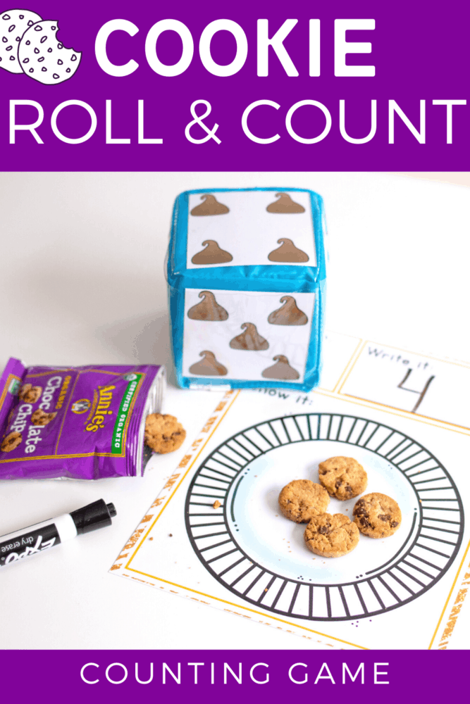 all the kids will love counting with this free printable dice game for counting. the engaging chocolate chip cookie theme is perfect for your preschool, pre-k and kindergarten math centers