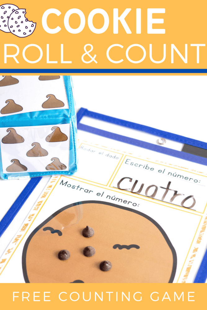 this fun dice game for preschoolers is a great counting activity for your math centers! grab some mini chocolate chip cookies and practice counting!