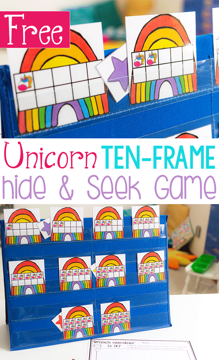 free printable unicorn and rainbows ten frame game