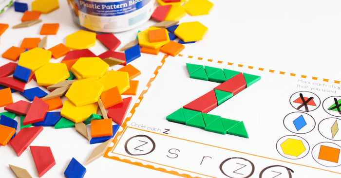 free printable lowercase alphabet pattern block templates.