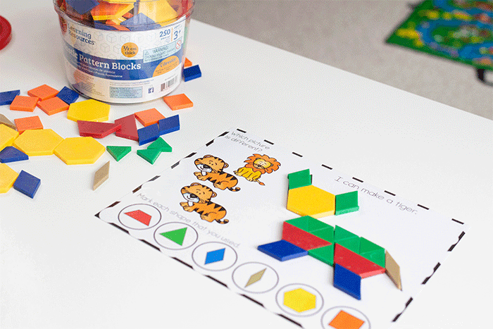 printable zoo animal pattern block activity for preschool