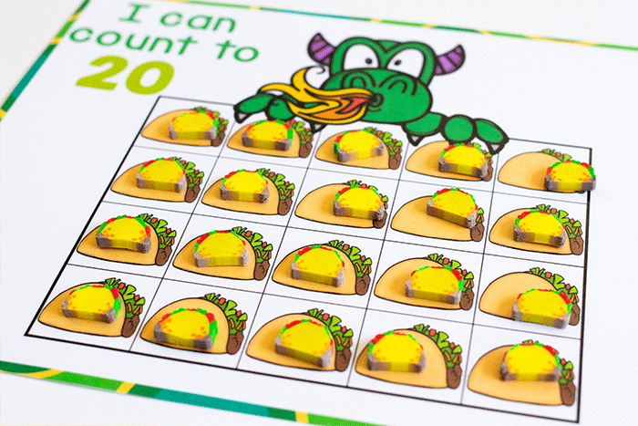 dragon and taco counting activity for preschool math centers. pairs perfectly with dragons love tacos book.