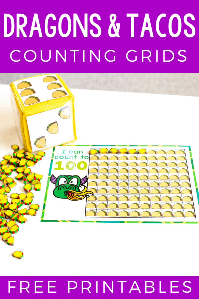 kids love "dragons love tacos" and this free printable set of taco mini eraser counting activities is a perfect preschool math activity. count to 10. 20 and 100 in english and spanish with these counting grids.