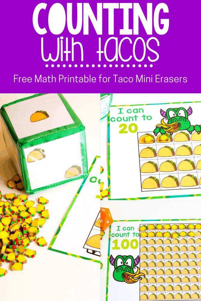 kids love "dragons love tacos" and this free printable set of taco mini eraser counting activities is a perfect preschool math activity. count to 10. 20 and 100 in english and spanish with these counting grids.