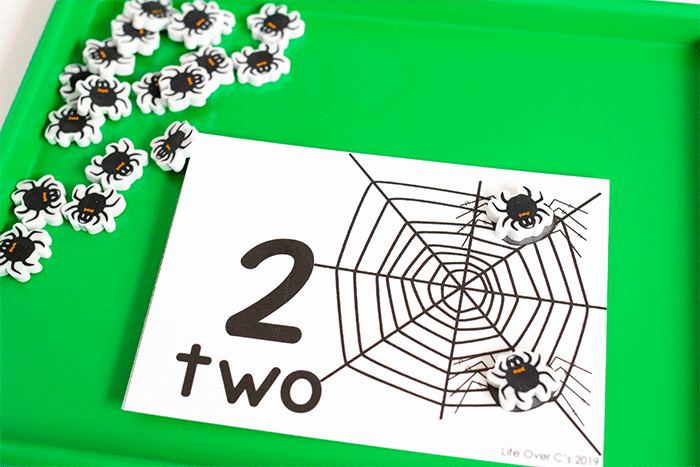 free printable spider mini eraser counting cards for numbers 1-10