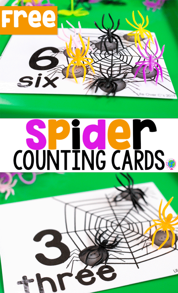 Free Printable Spider Counting Cards for Preschool 6 free printable spider counting cards for numbers 1-10. use with spider rings for counting