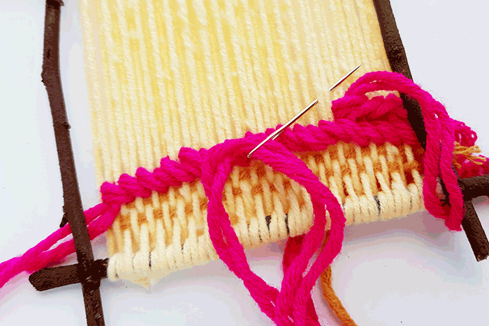 use the soumak technique of weaving to create a braided look on your diy weaving craft project for kids.