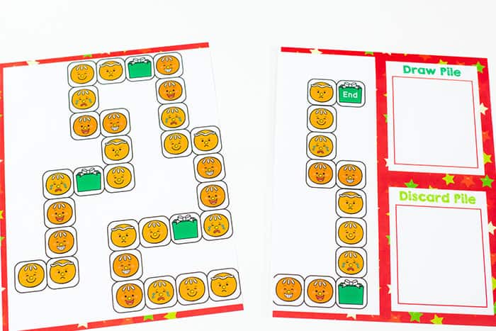 Free Printable Gingerbread Emotions Board Game for Kids 14 two halves of paper put together make up the game board.