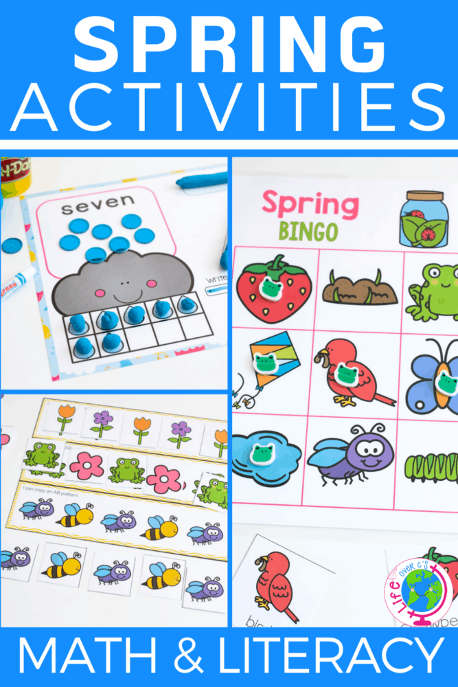 spring preschool math and literacy activities. counting, patterns, matching, sorting, alphabet activities and more!