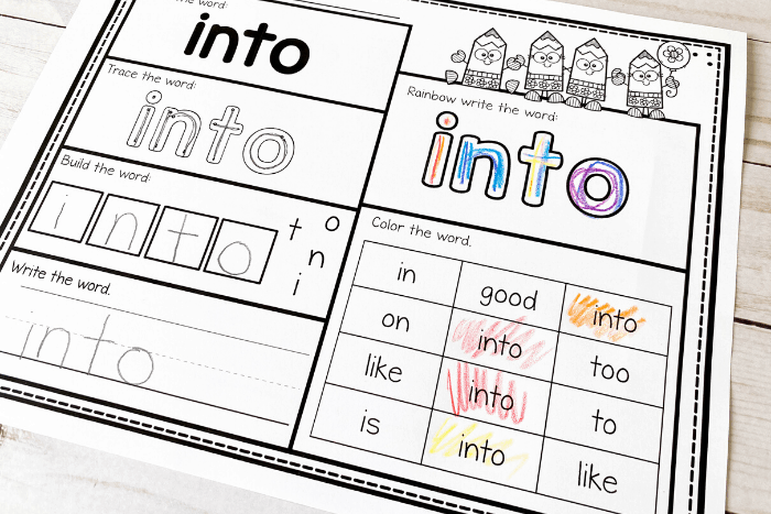 Free Printable Kindergarten Sight Word Worksheets