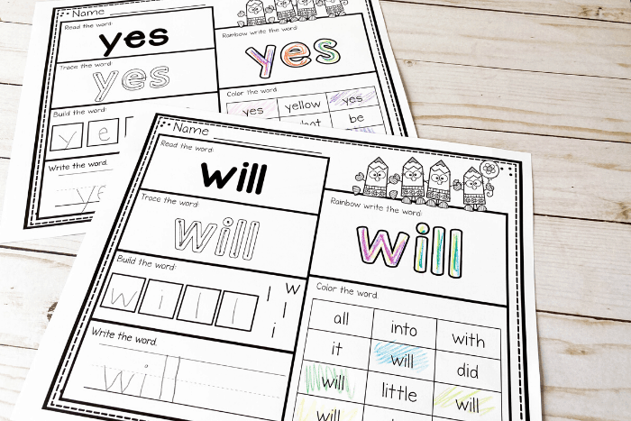 sight words for kindergarten worksheets