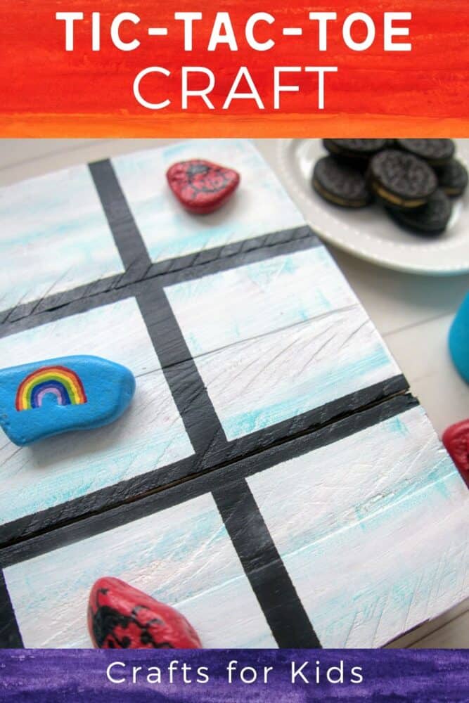 tic tac toe craft with rocks painted blue and red