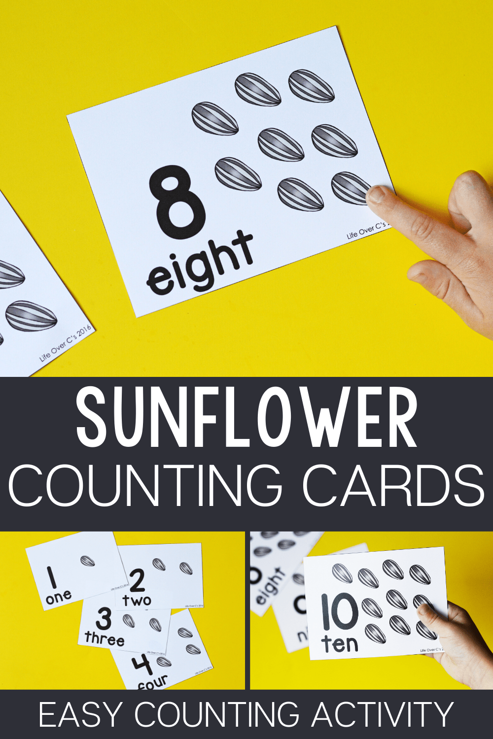 Free Printable Sunflower Seed Counting Cards for Preschool Life Over C's