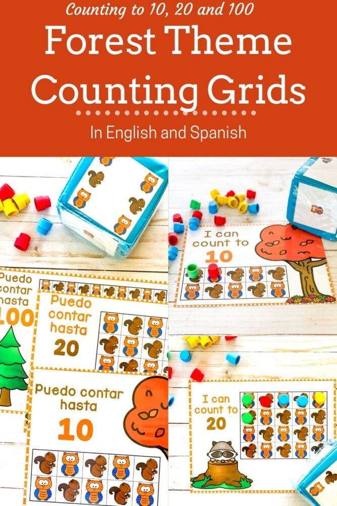 forest theme counting grids in english and spanish