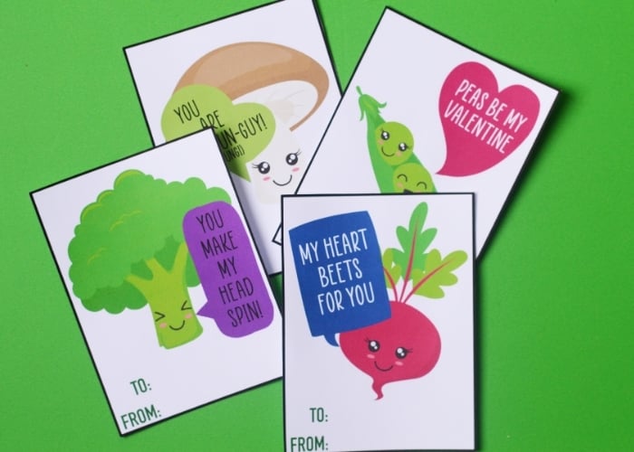 the veggie theme valentine cards cut out.