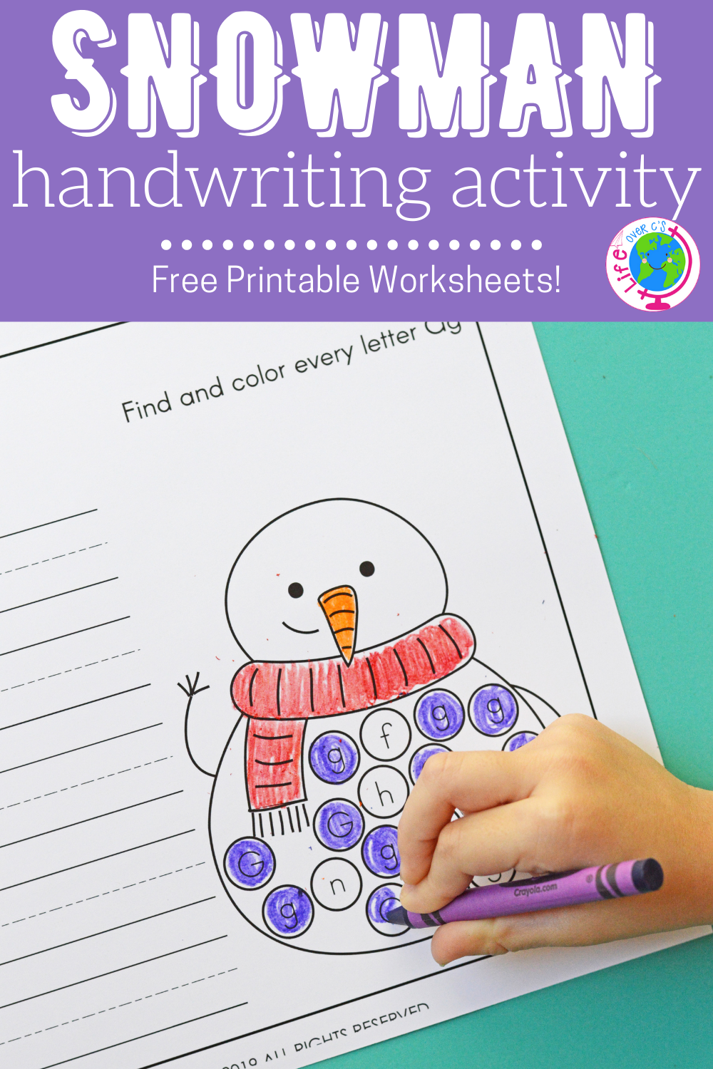 snowman handwriting activity including find and color letters