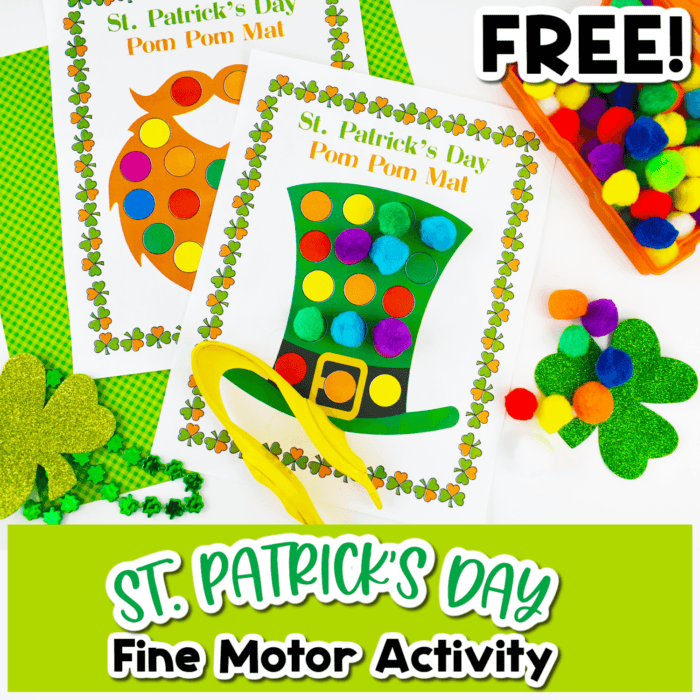 st. patrick's day fine motor color matching activity with pom poms