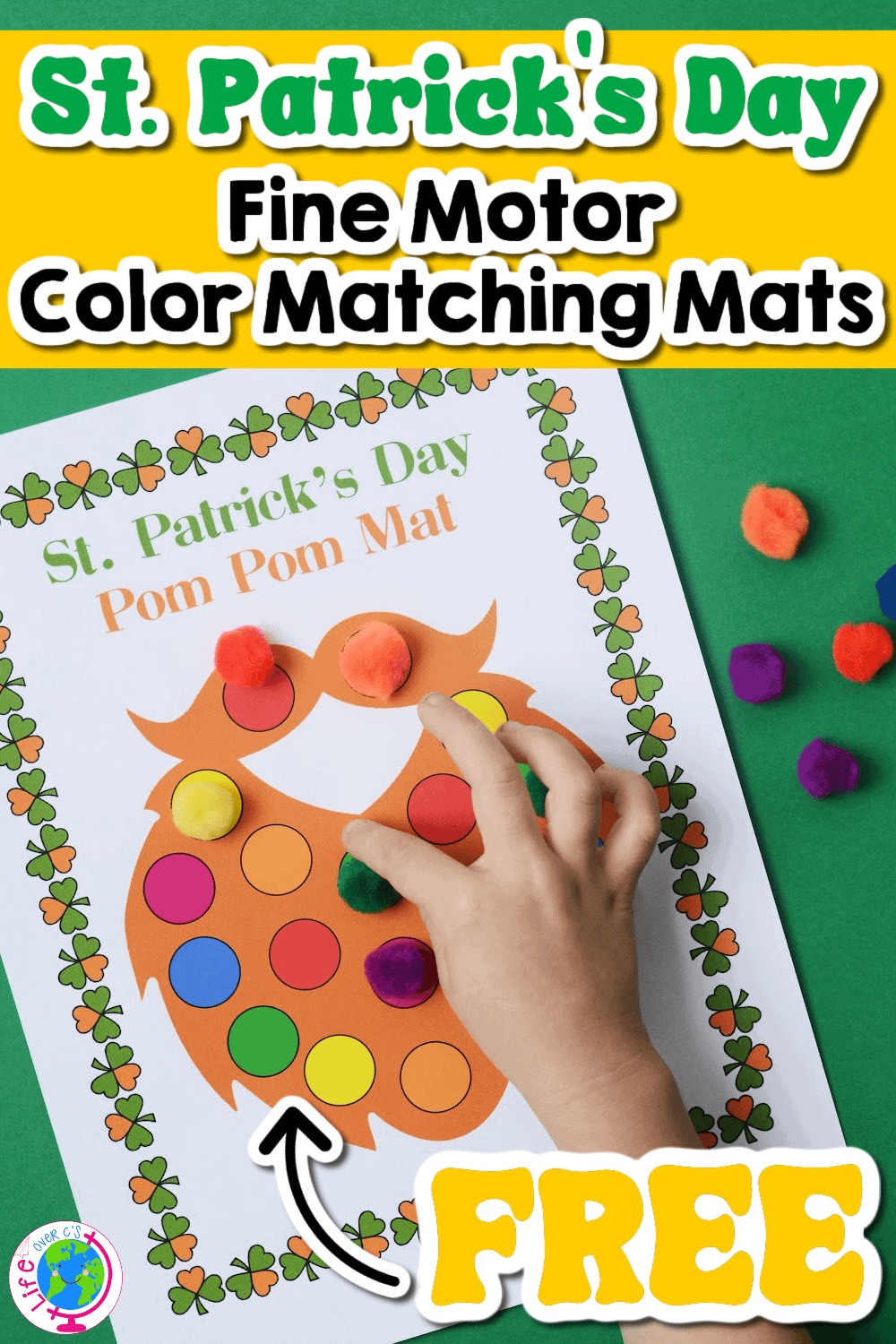 Free St. Patrick's Day Color Matching Fine Motor Mats 6 st. patrick's day fine motor color matching mats free printable activity for preschoolers