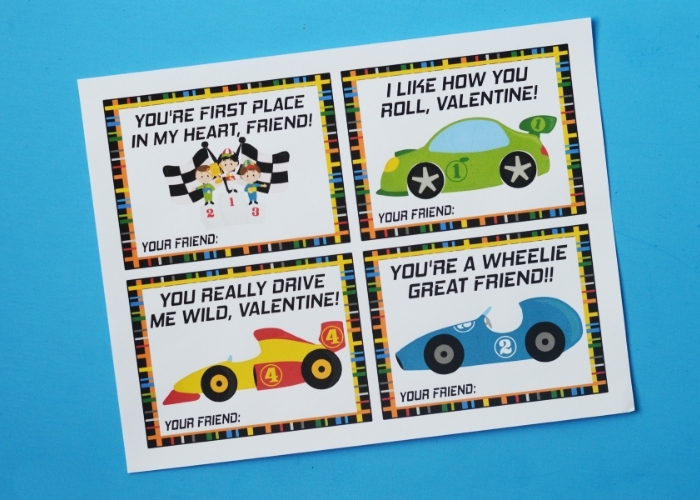  Les cartes de la Saint-Valentin des Voitures de course gratuites imprimées.