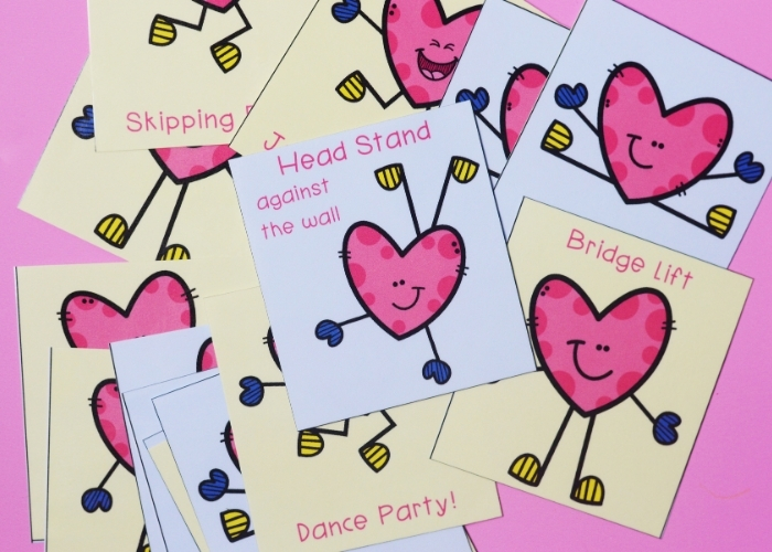 free printables for valentine's theme gross motor exercises.