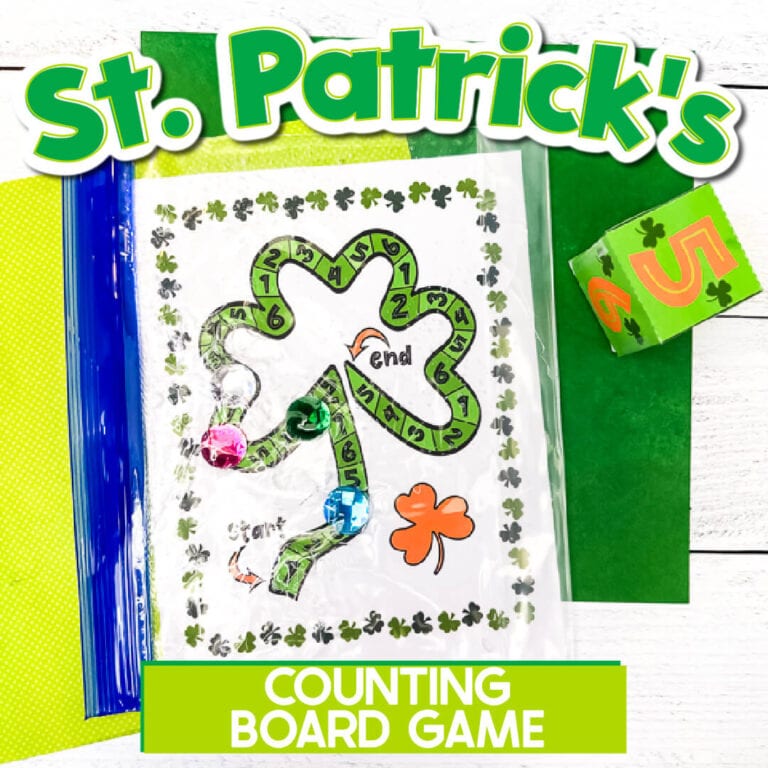 st. patrick's day counting board game for numbers 1-6 preschool math activity