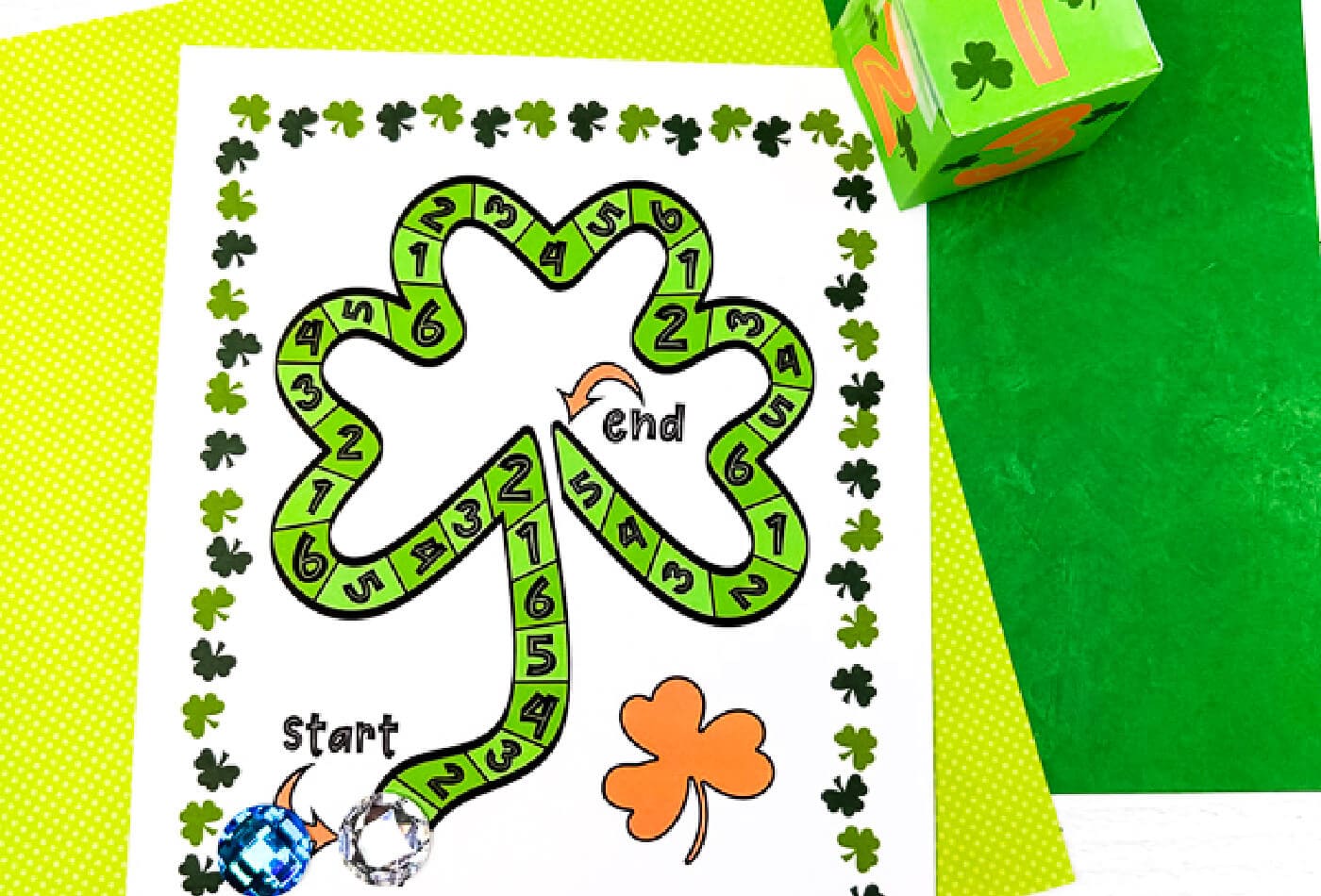 free printable st. patrick's day counting board game math activity for preschool math centers and small groups