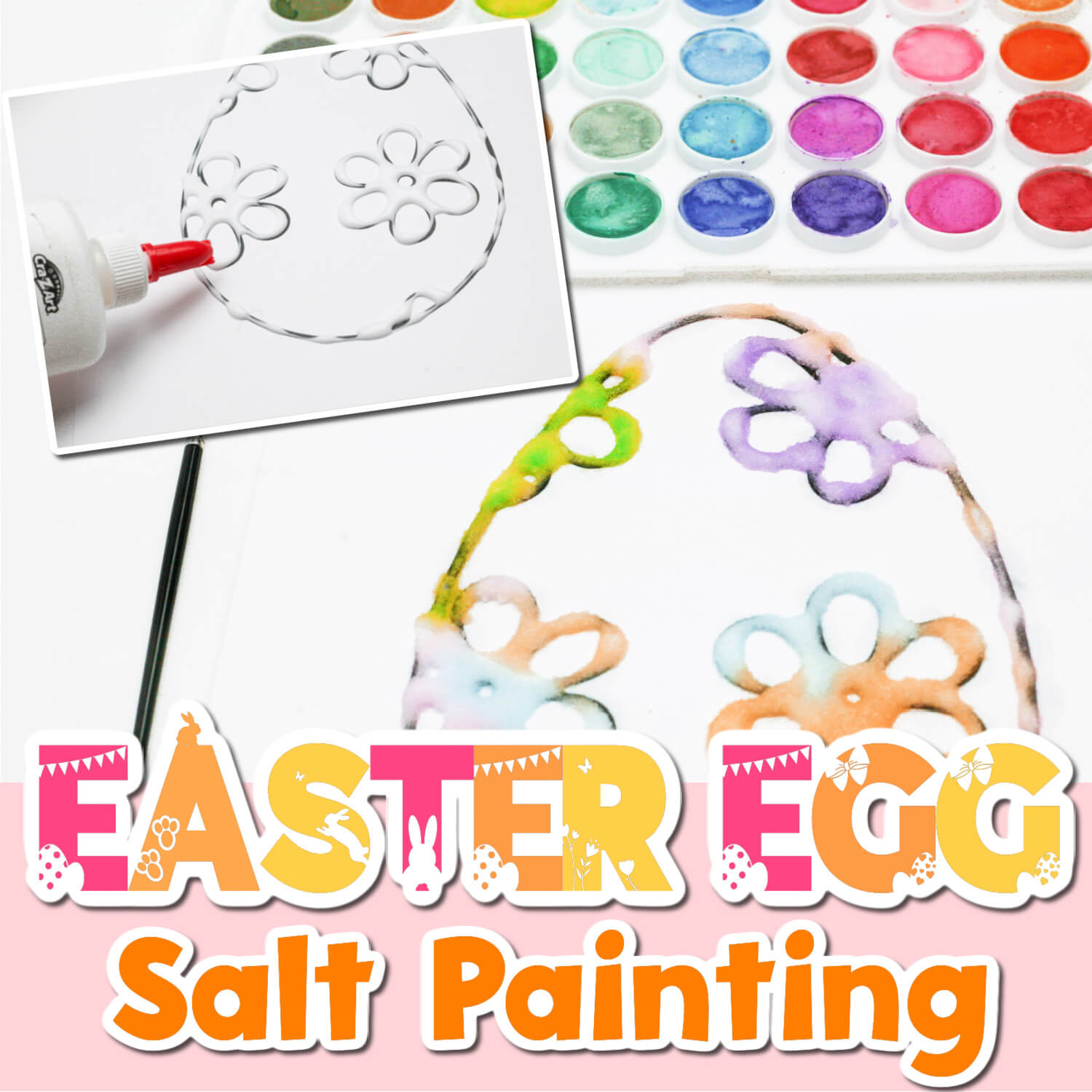 square photo of easter egg salt painting art activity for kids
