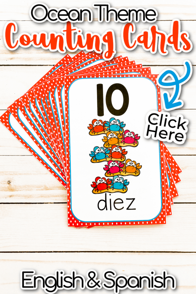 crab theme counting cards for preschoolers