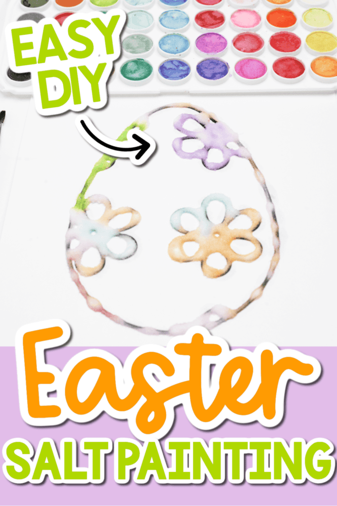 vertical photo of easter salt painting with an easter egg template