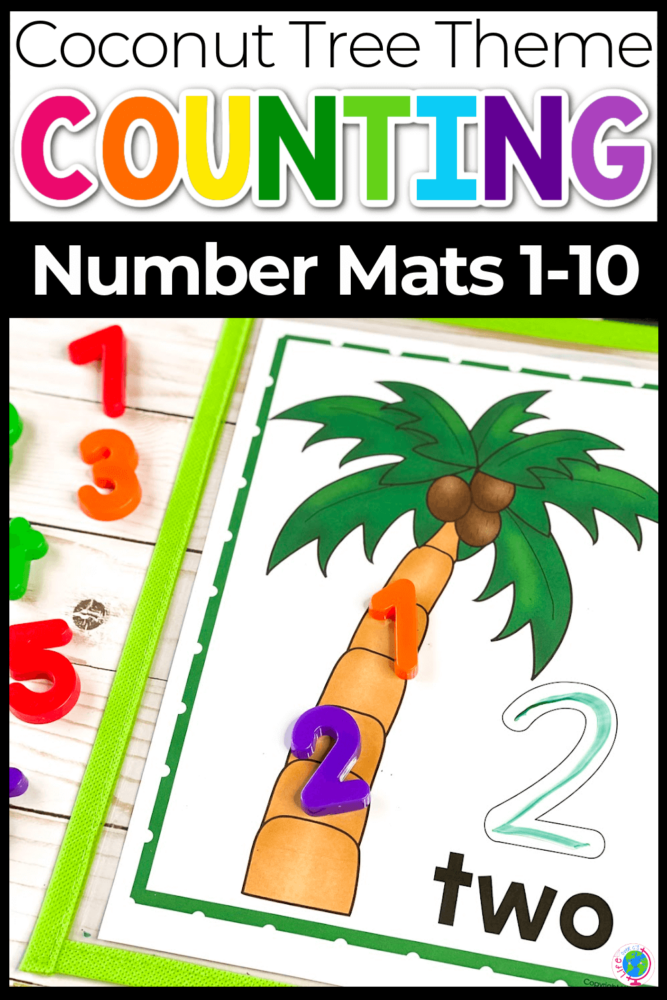 coconut tree theme counting number mats