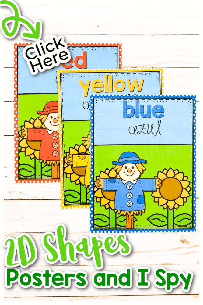 fall scarecrow color posters for preschool classrooms