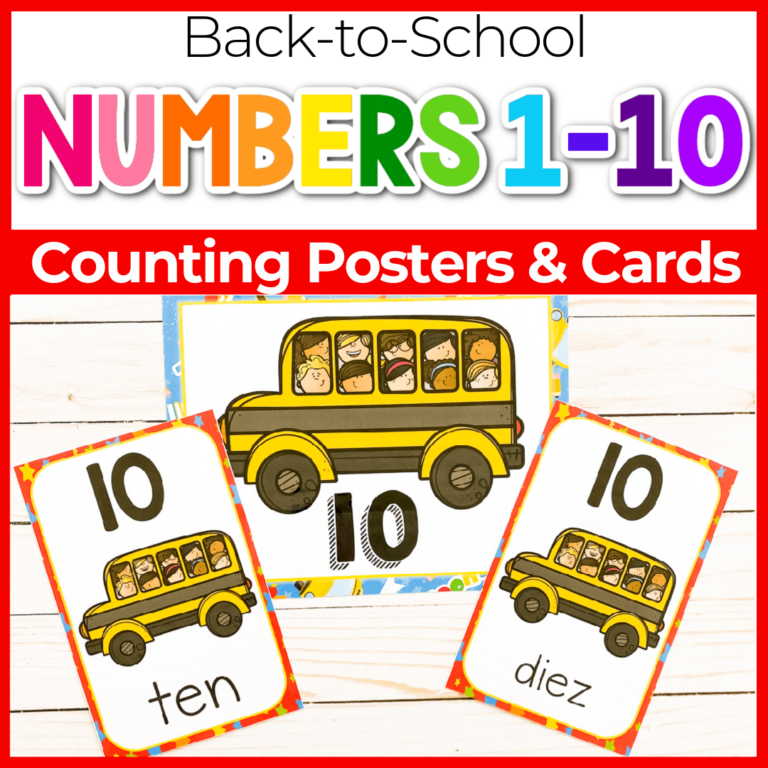 back to school bus theme free printable number posters 1-10 featured image