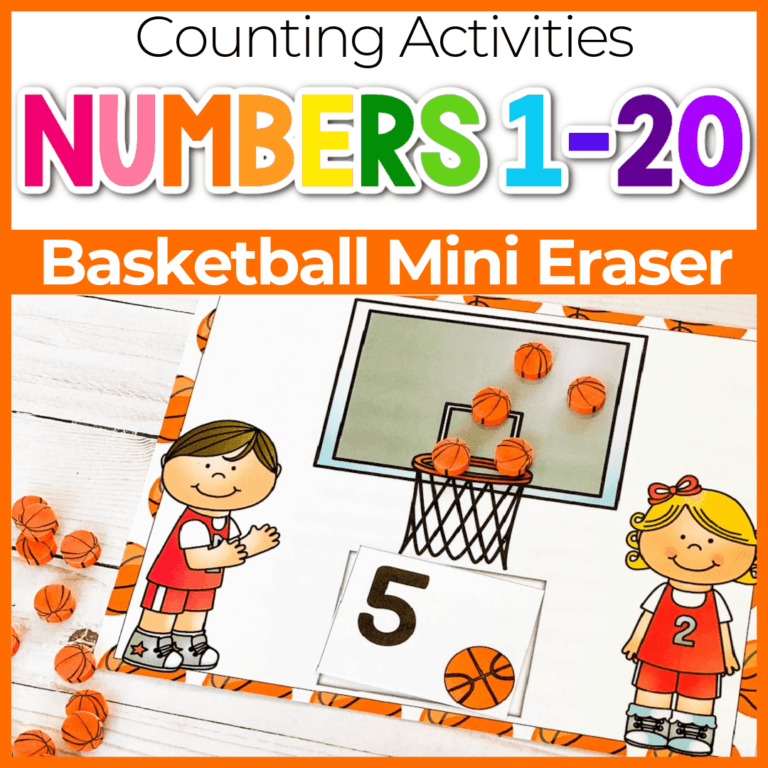 basketball mini eraser free printable counting mat for preschool and kindergarten