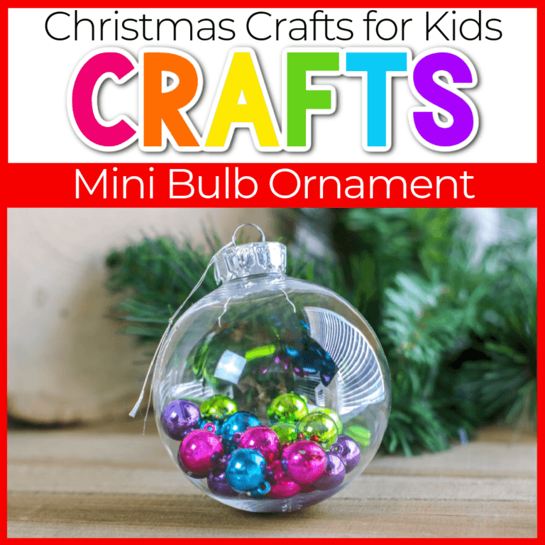 christmas clear ornament filled with pink, blue, green and purple miniatured christmas bulbs featured image