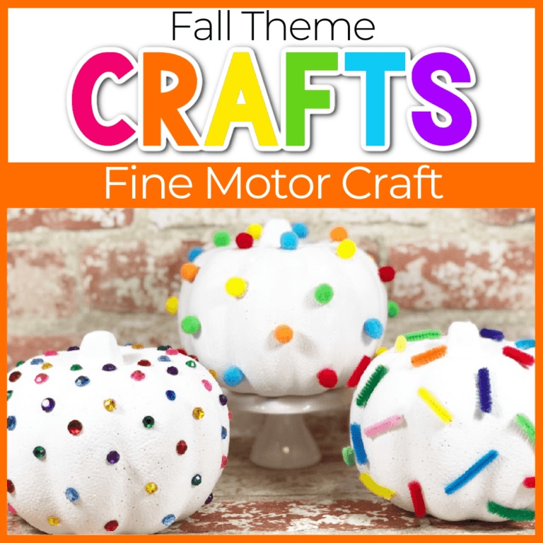 white foam pumpkins with pom poms, pipe clean and gems for pumpkin decorations featured image
