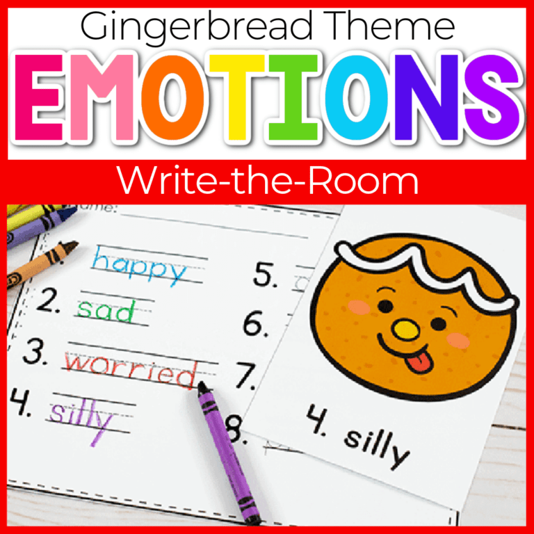 a card showing a silly gingerbread face next to the completed recording sheet.