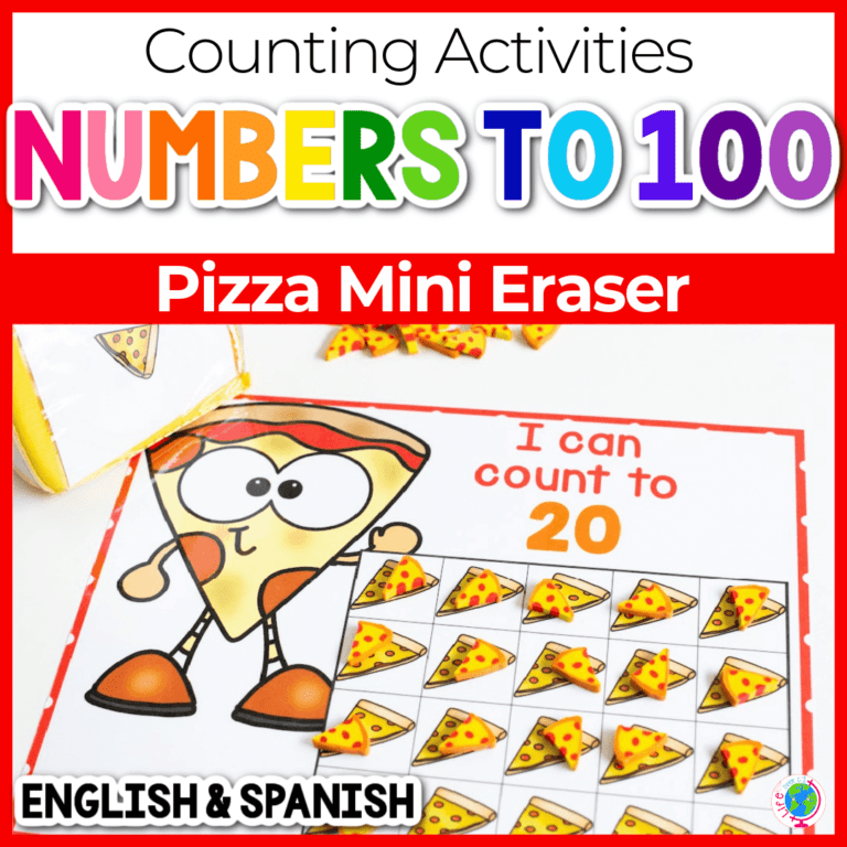 pizza counting grids for numbers 10, 20 and 100 using pizza mini erasers featured image