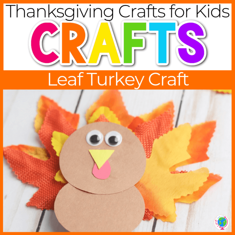 turkey craft for kids made with construction paper circles and leaves for the feathers featured image