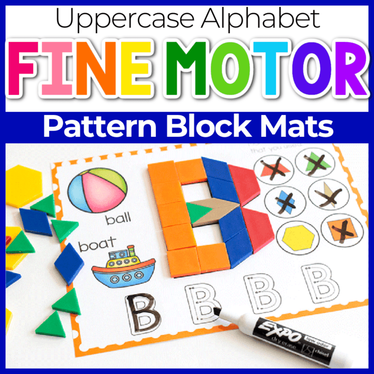 free beginning sounds alphabet mats with uppercase letters in pattern blocks for kindergarten literacy centers.
