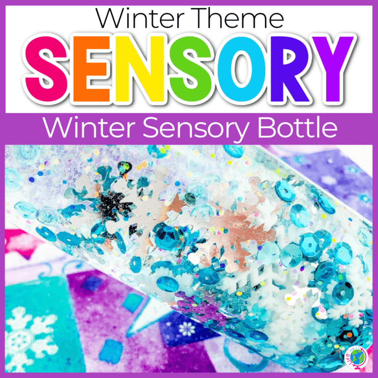 winter sensory bottles for preschoolers and toddlers square featured image.