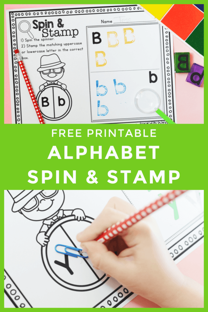 alphabet spin and stamp worksheet detective theme showing letter b printable with stamps and ink pad
