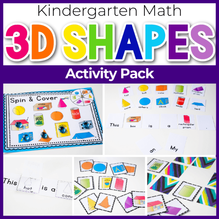 3d shapes activity pack for kindergarten math centers