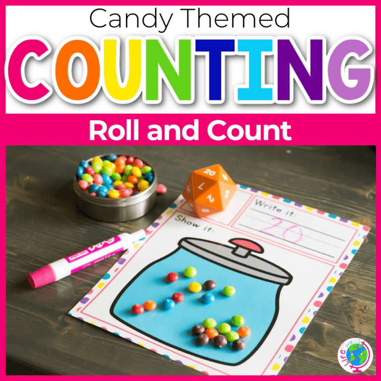 candy counting roll and count math game for preschool