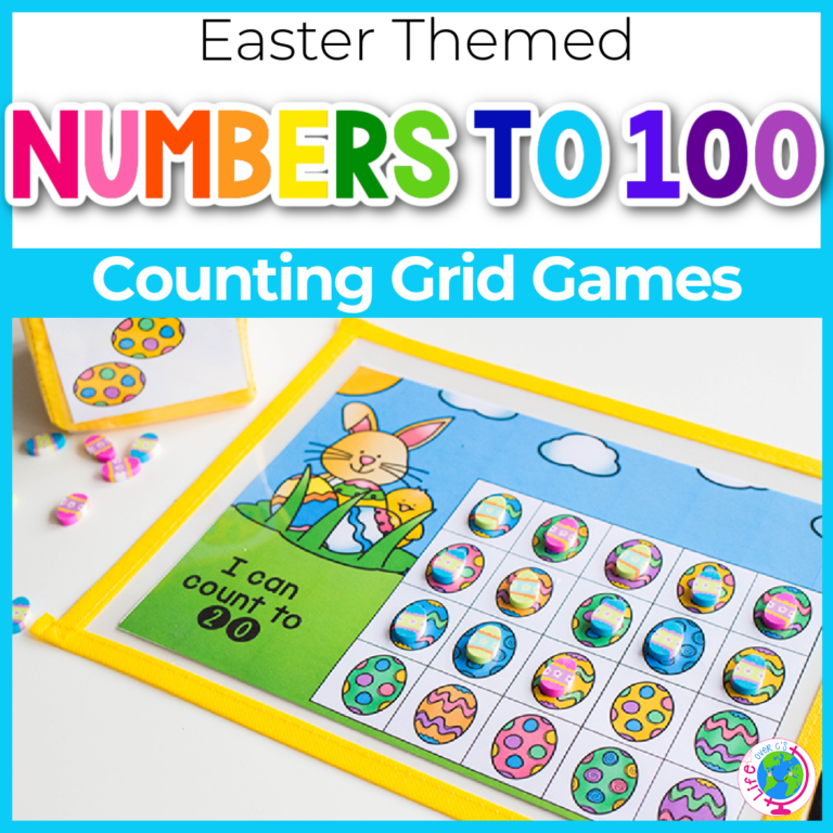 easter themed number counting grid game for counting to 20.