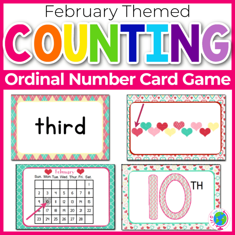 february valentine theme ordinal number card game for math centers