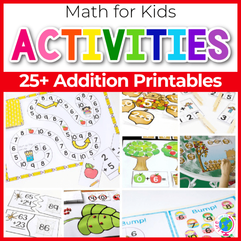 addition printable activities for kids