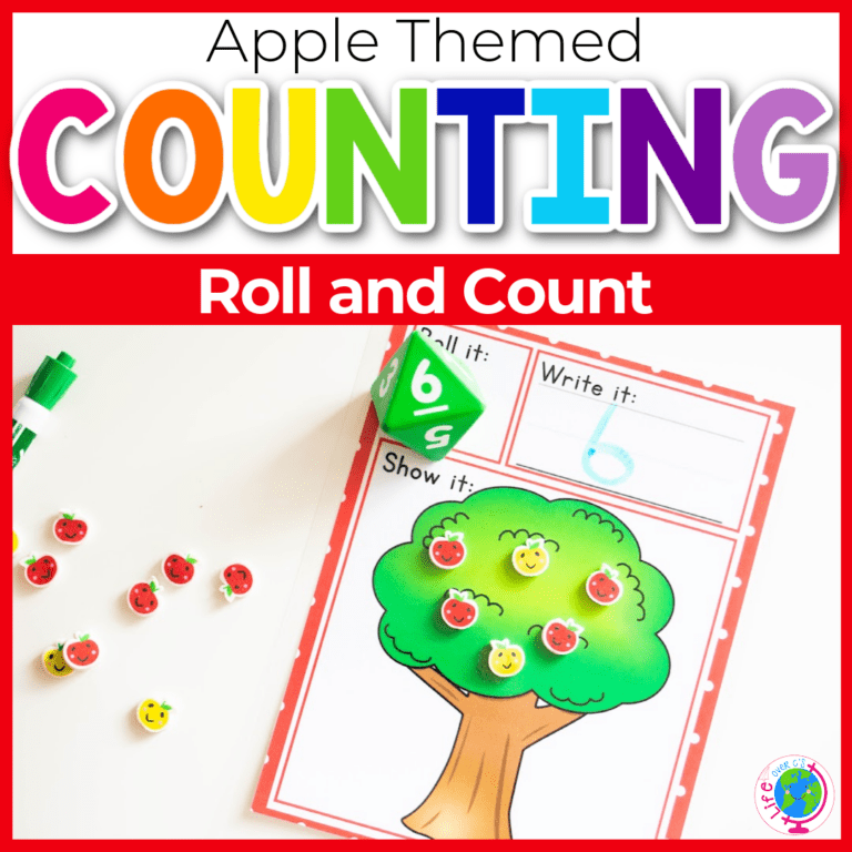 apple counting roll and count game for preschool