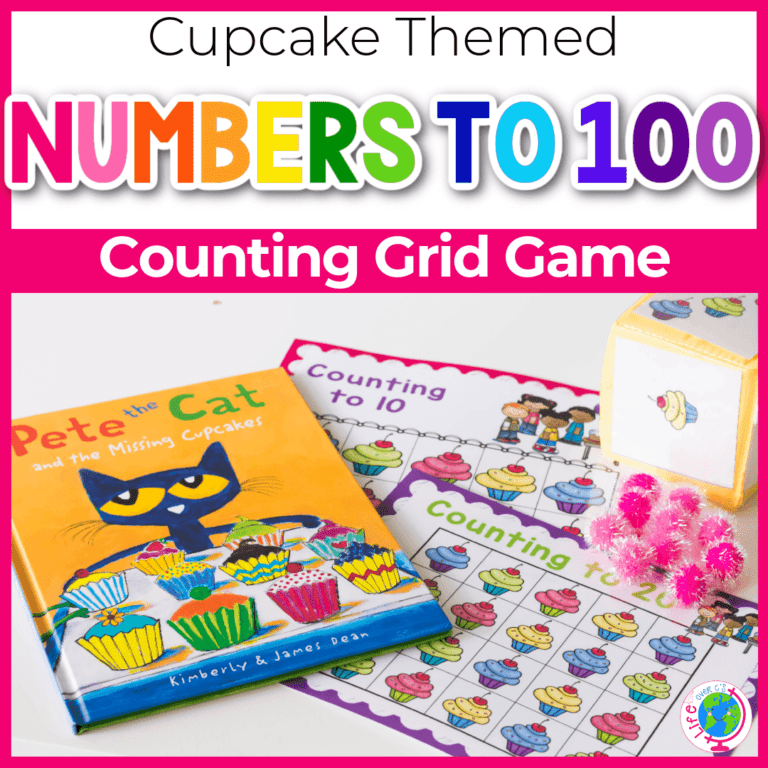 cupcake theme counting grid game for preschoolers